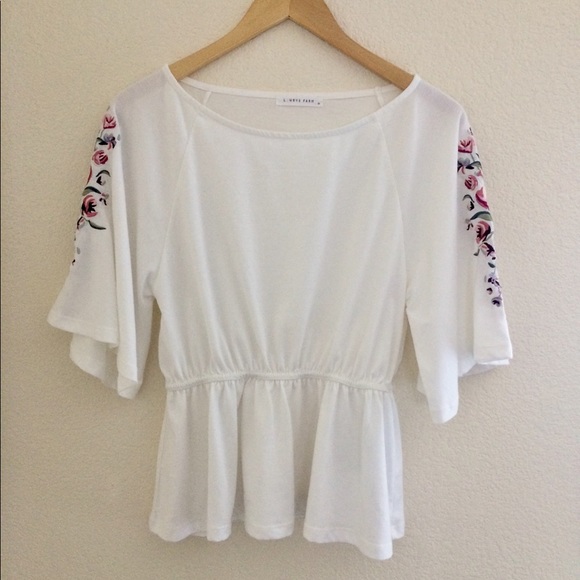 Tops - *SOLD*Embroidered Bell Sleeves Peplum Top